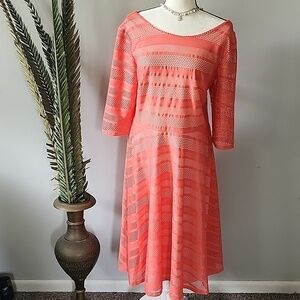 Signature by Sangria Fit and Flare Coral Color Illusion Dress